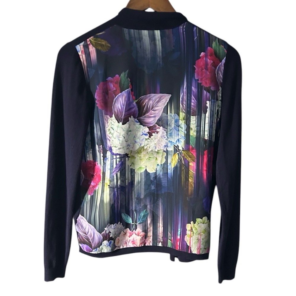 Ted Baker Floral Cardigan Women’s 0 XS Navy Lightweight Long Sleeve Hydrangea